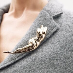 Nwot ZARA Metal Body Torso Female Form Gold Brooch